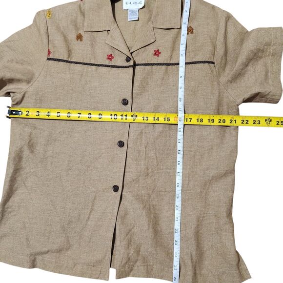 E.l.c.c Set Top Pants Size Medium/Large Brown Embroidered Silk-Linen-Rayon. - Picture 2 of 15